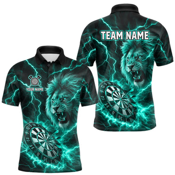 Maxcorners Custom Turquoise Dartboard Thunder Lightning Lion Darts Shirt For Men, Darts League Team Jersey