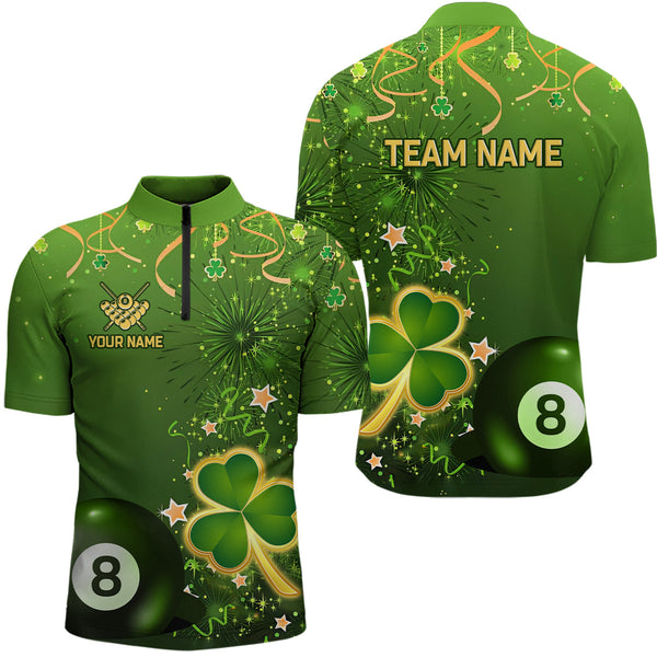 Maxcorners 3D 8 Ball Pool Luckiest Shamrock Fot Men Billiard Polo Shirts Customized St Patrick Day Billiard Shirts