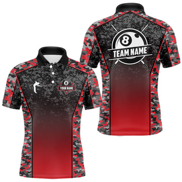 Maxcorners Red Camo 8 Ball Billiard Shirt For Men Custom Pool Team Shirt, Billiard Jersey Polo & 1/4 Zip LM2603