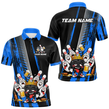 Maxcorners Black And Blue Funny Beer Drunk Bowling Shirts For Men Custom Bowling League Team Jersey Uniform