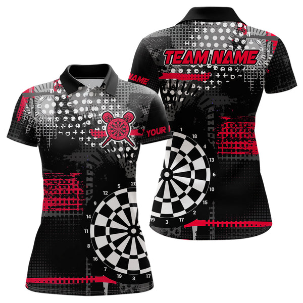 Maxcorners Personalized Grunge Dotted Pattern Dart Polo & Quarter Zip Custom Women Dart Shirt Dart Jersey | Red