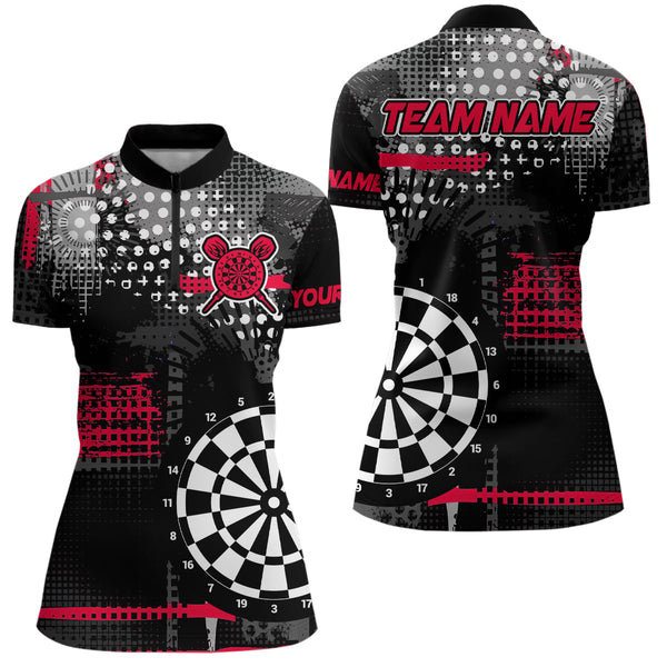 Maxcorners Personalized Grunge Dotted Pattern Dart Polo & Quarter Zip Custom Women Dart Shirt Dart Jersey | Red