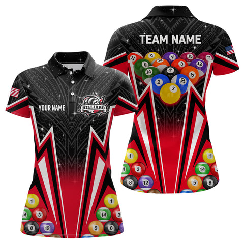 Maxcorners Customized Red 3D 8 Ball Billiard Jerseys Women Polo Shirts