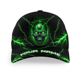 Maxcorners Billiard 8 Ball Green Skull Personalized Name 3D Cap