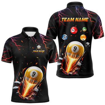 Maxcorners Custom Thunder Lightning Strike 9 Ball Pool Billiard Shirts For Men, Billiard League Team Jersey LM2607