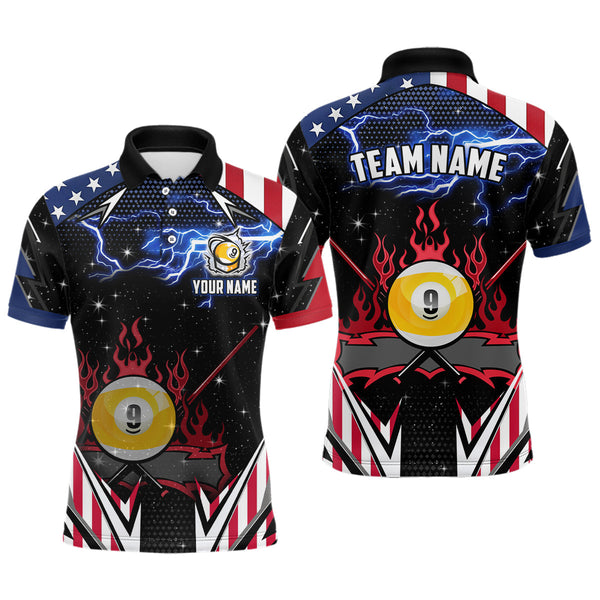 Maxcorners 9 Ball Pool Billiard Jerseys Custom Lightning American Flag Men Billiard Shirts, 9 Ball Team Shirts