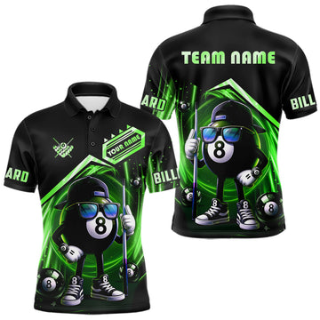 Maxcorners Green Funny 8 Ball Billiard Shirt For Men Custom Pool Team Shirt, Billiard Jersey Polo & 1/4 Zip