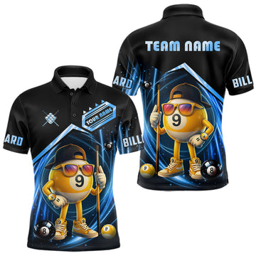 Maxcorners Blue Funny 9 Ball Billiard Shirt For Men Custom Pool Team Shirt, Billiard Jersey Polo & 1/4 Zip