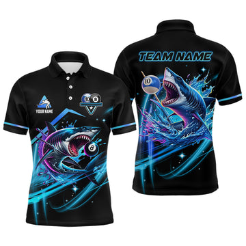 Maxcorners Blue 8 Ball & 10 Ball Pool Billiard Shark Polo & Quarter Zip For Men Custom Team Billiard Jerseys LM0210
