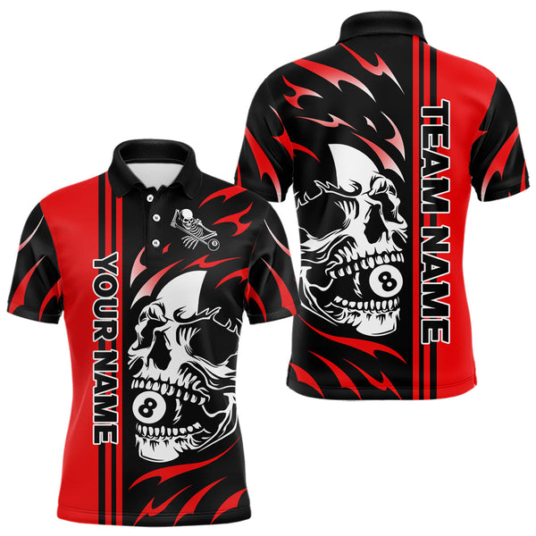 Maxcorners Personalized Red 8 Ball Skull Billiard Shirt For Men Custom Pool Team Jersey, Billiard MT2407