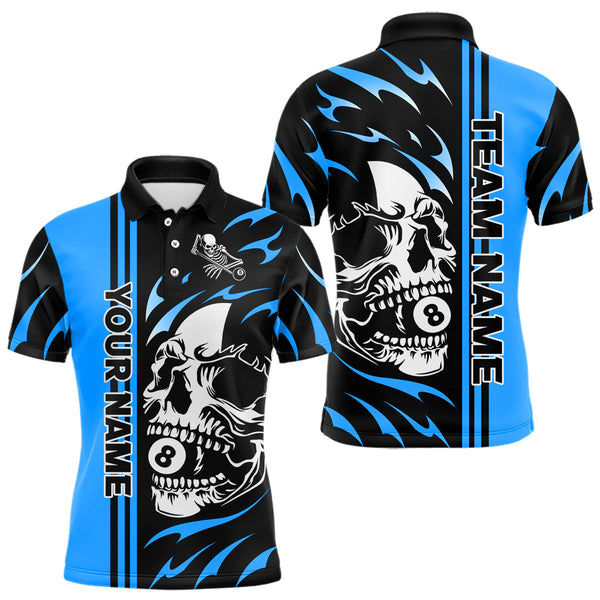 Maxcorners Personalized Blue 8 Ball Skull Billiard Shirt For Men Custom Pool Team Jersey, Billiard Outfit MT2407