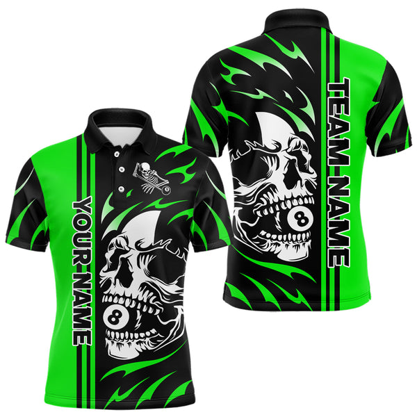 Maxcorners Personalized Green 8 Ball Skull Billiard Shirt For Men Custom Pool Team Jersey, Billiard Outfit MT2407