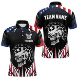 Maxcorners Personalized Patriotic Skull Darts Shirt For Men Custom American Flag Darts Jersey Polo & 1/4 Zip MT2407
