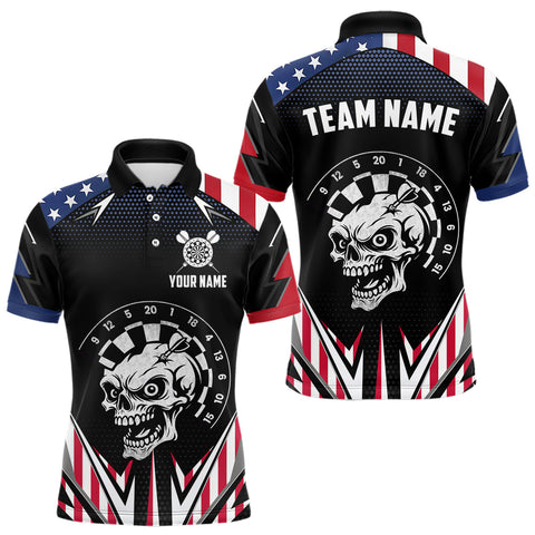 Maxcorners Personalized Patriotic Skull Darts Shirt For Men Custom American Flag Darts Jersey Polo & 1/4 Zip MT2407