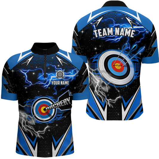Maxcorners Archery 3D Target Blue Jersey For Men Custom Name Archery Polo Shirts Team League Archery Shirts