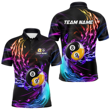 Maxcorners Blue And Purple Custom Yin-Yang 8 Ball 9 Ball Billiard Shirts For Men Custom Pool Team Jersey LM0410