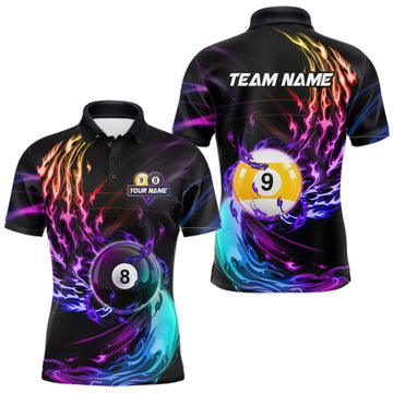 Maxcorners Personalized Purple Blue 8 Ball & 9 Ball Billiard Shirts For Men Custom Glowing Pool Team Jersey LM0410