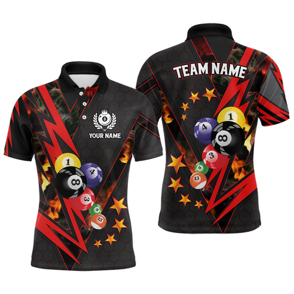 Maxcorners Personalized Red Thunder Billiard Balls 3D Polo Shirts Custom Team Name Billiard Jerseys For Men And Women