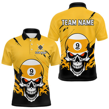 Maxcorners Personalized Yellow Black 9 Ball Skull Billiard Jersey For Men Custom Funny 9 Ball Pool Team Shirt LM1903