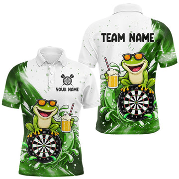 Maxcorners Green And White Funny Frog Darts Shirts For Men Custom Darts Team Jersey Polo, Quarter Zip LM0409