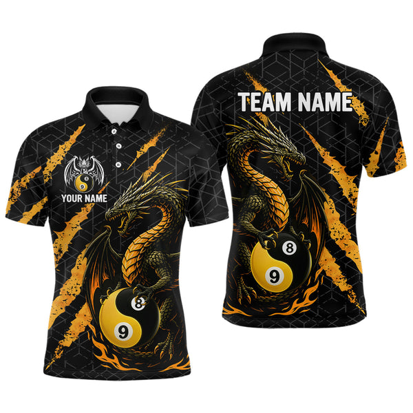 Maxcorners Custom Yellow Black Yin Yang 8 Ball & 9 Ball Dragon Billiard Shirts For Men |Pool Team Jerseys