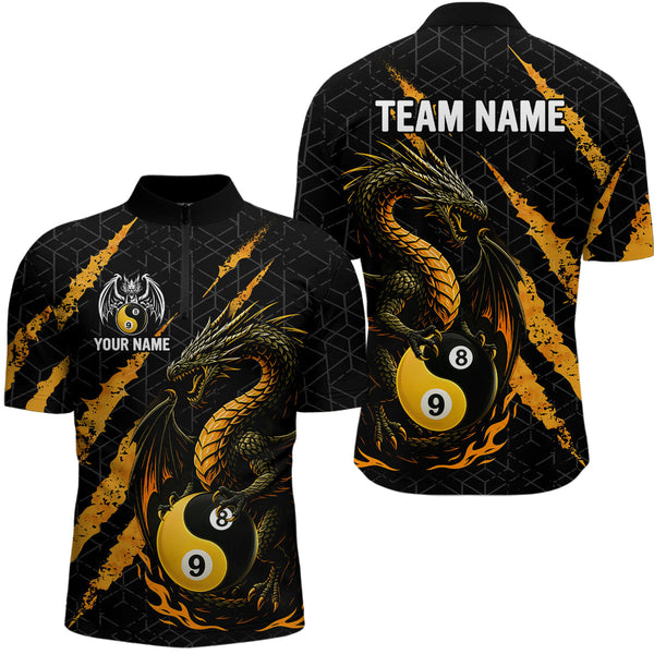 Maxcorners Custom Yellow Black Yin Yang 8 Ball & 9 Ball Dragon Billiard Shirts For Men |Pool Team Jerseys