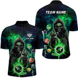 MaxCorners Billiard Green Death Skeleton Customized Name, Team Name 3D Polo Shirt For Men