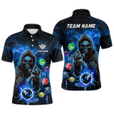 MaxCorners Billiard Blue Death Skeleton Customized Name, Team Name 3D Polo Shirt For Men