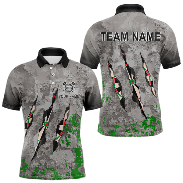 Maxcorners Personalized Green Grey Grunge Dart Shirts For Men Custom Dart Team Jersey  LM0803