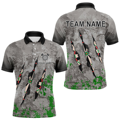 Maxcorners Personalized Green Grey Grunge Dart Shirts For Men Custom Dart Team Jersey  LM0803