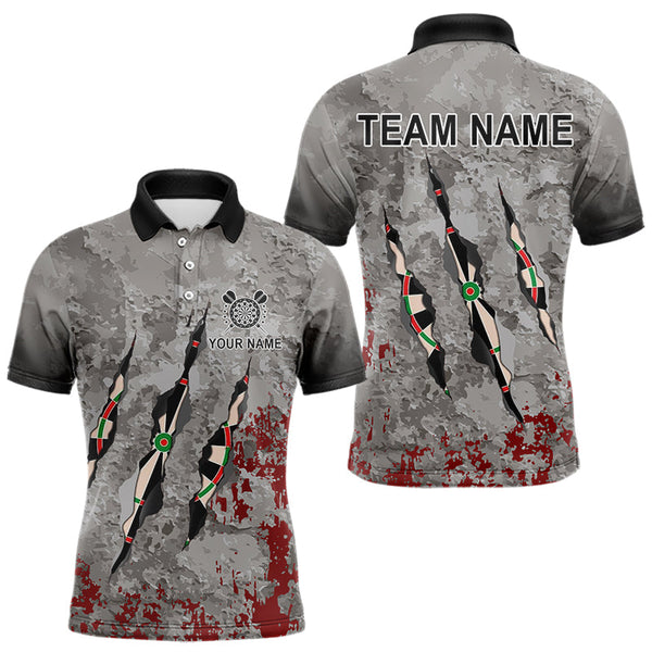 Maxcorners Personalized Red Grey Grunge Dart Shirts For Men Custom Dart Team Jersey MT1706