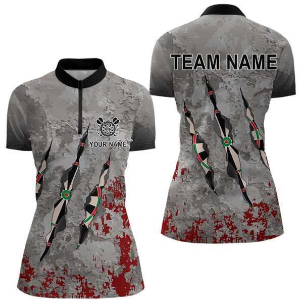 Maxcorners Personalized Red Grey Grunge Dart Shirts For Men Custom Dart Team Jersey MT1706
