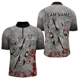 Maxcorners Personalized Red Grey Grunge Dart Shirts For Men Custom Dart Team Jersey MT1706