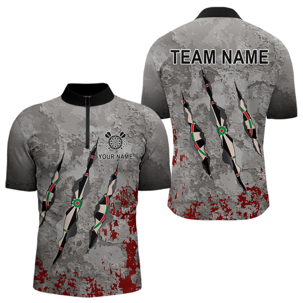 Maxcorners Personalized Red Grey Grunge Dart Shirts For Men Custom Dart Team Jersey MT1706
