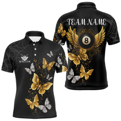 Maxcorners Personalized Golden 8 Ball Wings Butterflies Billiard Shirt For Men Custom Funny Pool Team Jersey TU0809