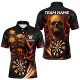 Maxcorners Custom Skull Fire Darts Jersey For Men, Black And Orange Darts Polo & Quarter Zip Team Shirt TU1108