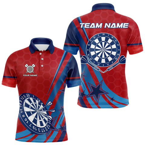 Maxcorners Red And Blue Stars Darts Shirt For Men Custom Dartboard Jerseys Team Polo & 1/4 Zip, Darts Outfit MT1007