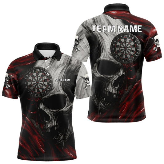 Maxcorners Personalized Gothic Skull Darts Shirt For Men – Red Custom Polo & 1/4 Zip LM1203