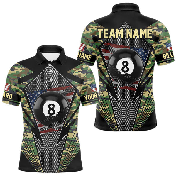 Maxcorners Military Green Camo 8 Ball Pool Billiard Shirt For Men Custom Patriotic US Flag Billiard Jerseys LM2206