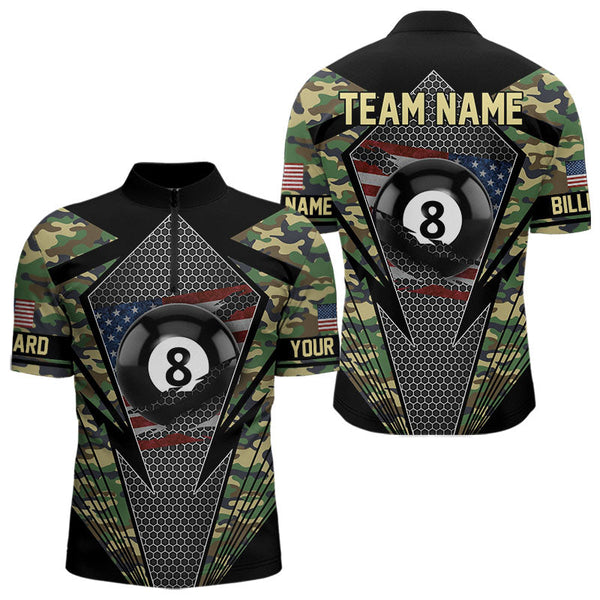 Maxcorners Military Green Camo 8 Ball Pool Billiard Shirt For Men Custom Patriotic US Flag Billiard Jerseys LM2206