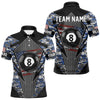 Maxcorners Personalized Blue Camo 8 Ball Pool Billiard Shirt For Men, Patriotic US Flag Billiard Team Jersey LM2206