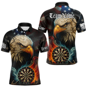 Maxcorners Personalized Eagle Flame Darts Shirt For Men Custom Patriotic American Flag Team Darts Jersey