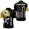 Maxcorners Personalized 9 Ball Skull Billiard Shirt For Men, American Flag Pool Team Jerseys Polo & 1/4 Zip LM3006
