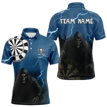 Maxcorners Black And Navy Skeleton Dartboard Darts Shirt For Men - Custom Team & Player Name LM1625