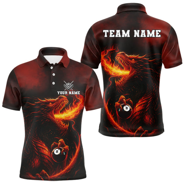 Maxcorners Personalized Flame Dragon 8 Ball Billiard Shirt For Men Custom Red Pool Team Jersey Polo, 1/4 Zip MT2407