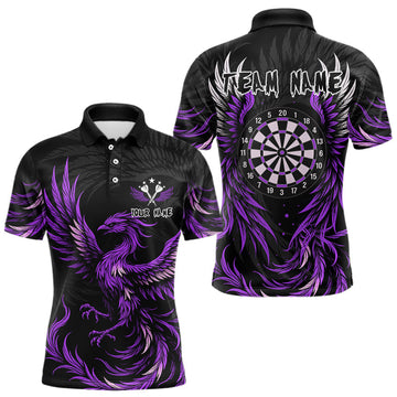 Maxcorners Personalized Phoenix Dartboard Wings Men's Dart Shirts Custom Black And Purple Darts Team Jerseys LM3006