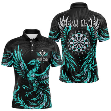 Maxcorners Personalized Phoenix Dartboard Wings Men's Dart Shirts Custom Black & Turquoise Darts Team Jerseys LM3006
