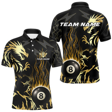 Maxcorners Black And Gold Flame 8 Ball Pool Shirt For Men Custom Dragon Billiards Team Jersey Polo & 1/4 Zip LM1625