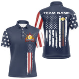 Maxcorners Personalized American Flag Blue Navy 9 Ball Pool Team Shirt For Men Custom Patriotic Billiard Shirt LM1809