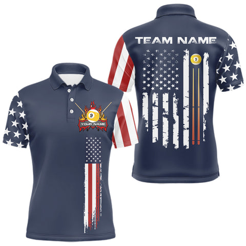 Maxcorners Personalized American Flag Blue Navy 9 Ball Pool Team Shirt For Men Custom Patriotic Billiard Shirt LM1809